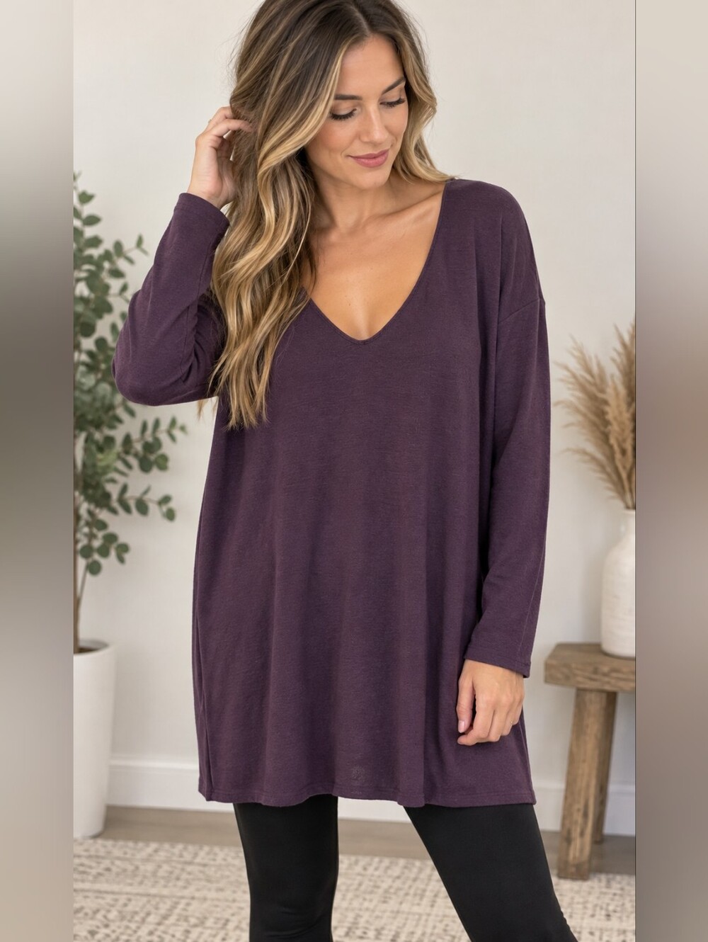Wilfred Plum V-Neck Long Sleeve Tunic Dress